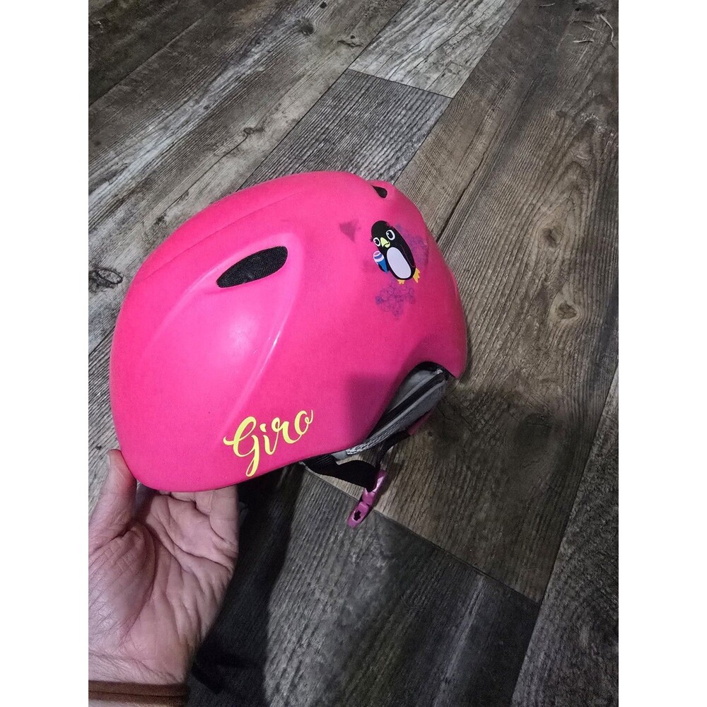 Giro Slingshot Youth Kids Snow Ski Helmet Matte Bright Pink Penguin No Gog Strap
